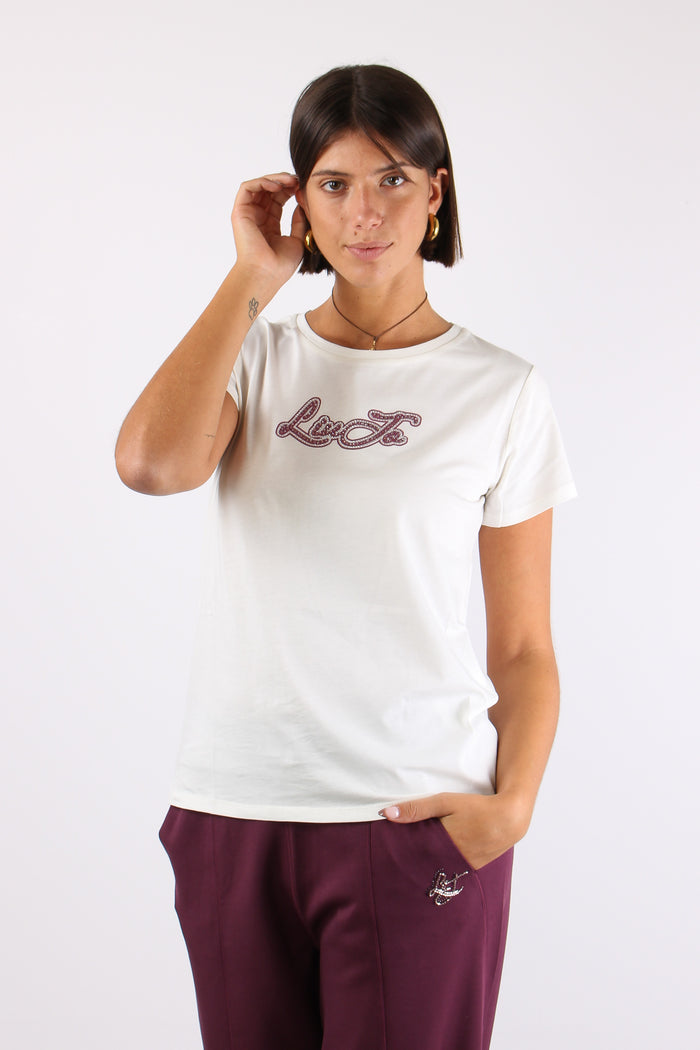T-shirt Logo Strass Bianco Lana/liujo-4