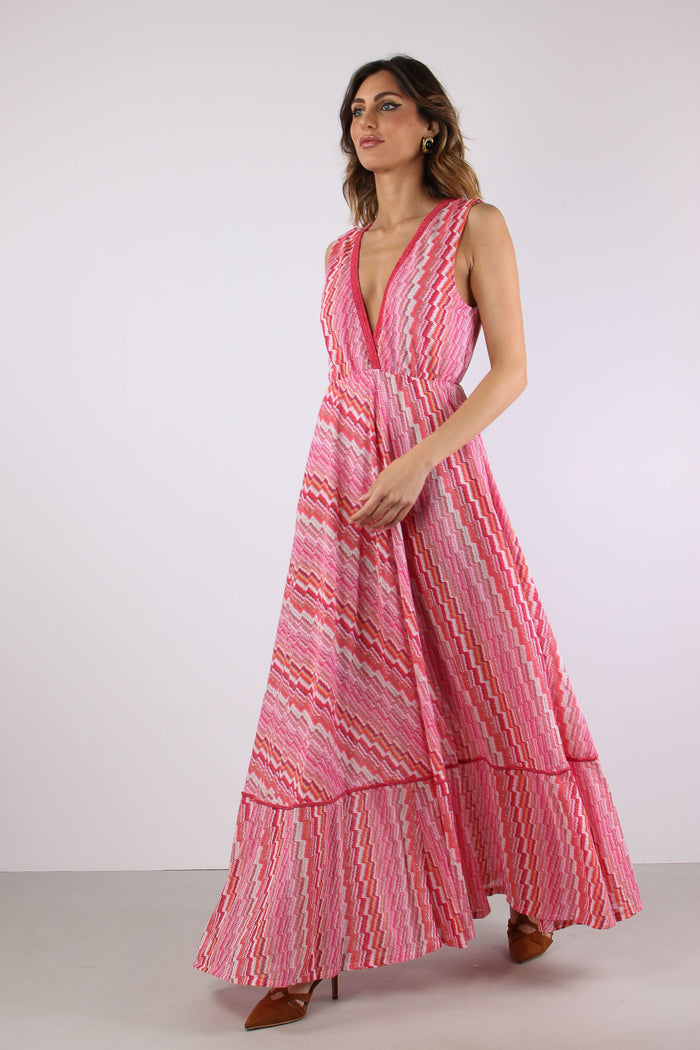Abito Lungo Jacquard Electric Fuxia-9