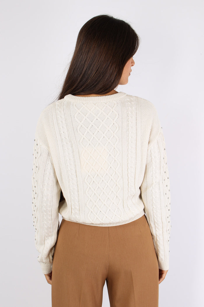 Emiliana Maglia Treccia Strass Latte-6