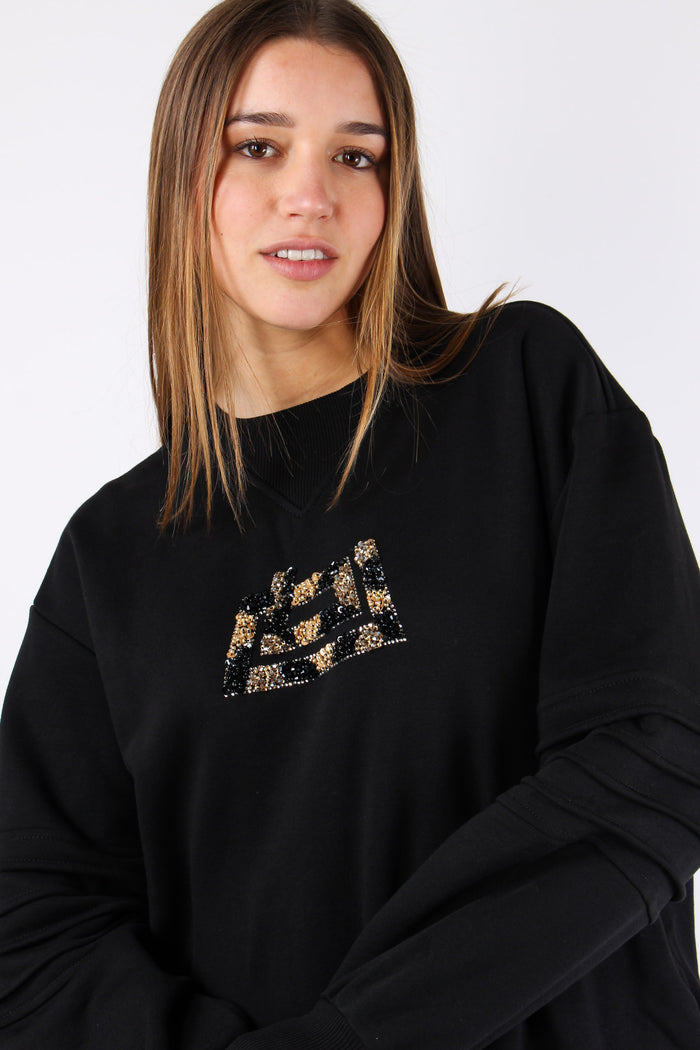 Abito Felpa Logo Strass Black-10