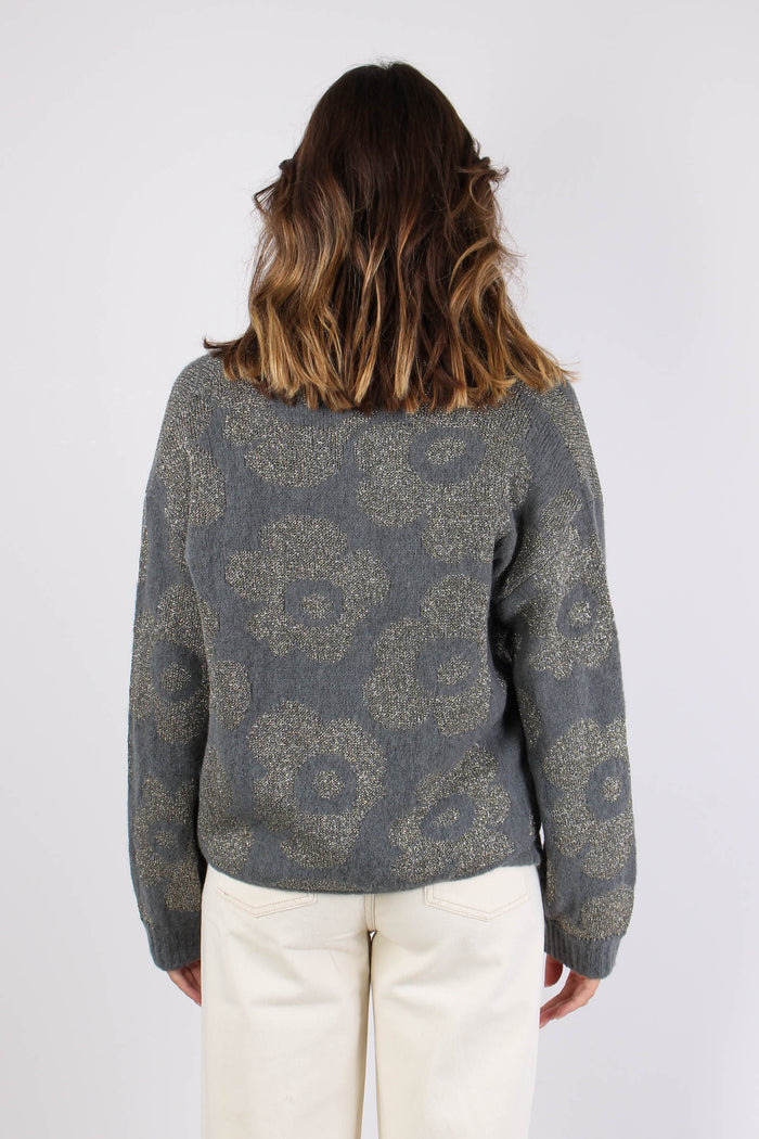 Cardigan Lurex Stampa Grigio-4