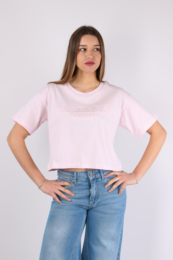 T-shirt Crop Logo Tono Su Tono Rosa-2