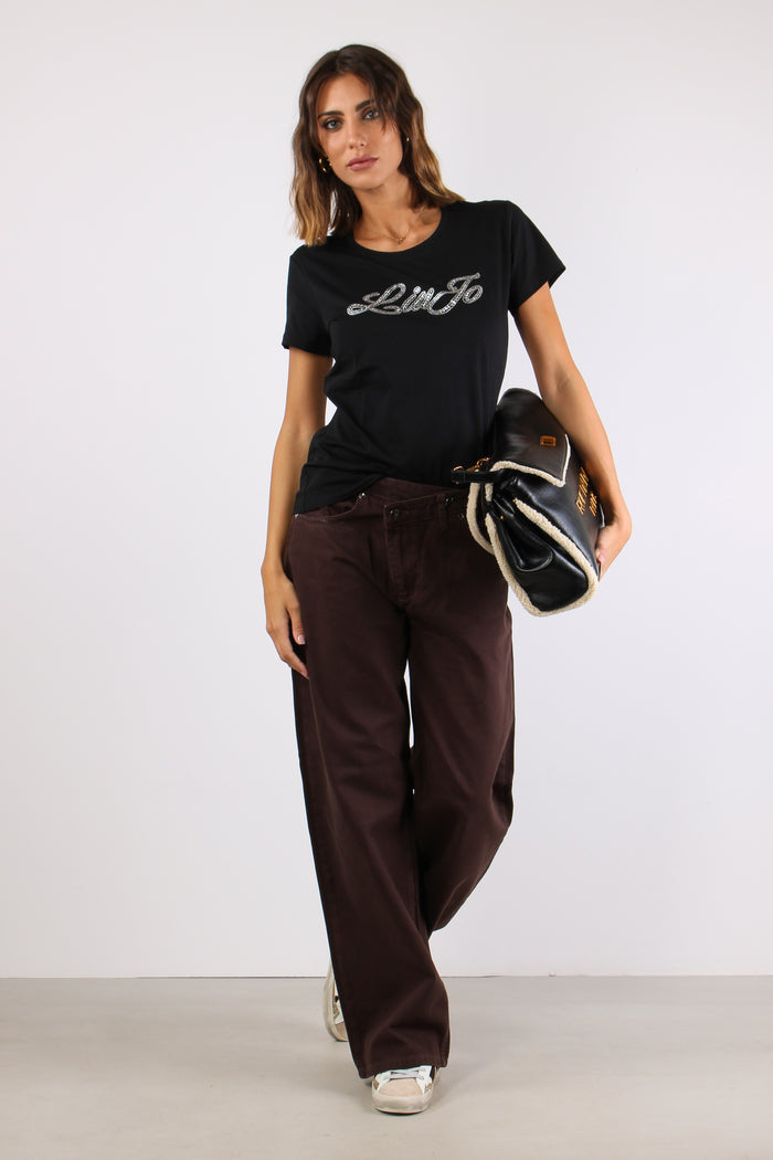 T-shirt Logo Strass Nero Liujo-5