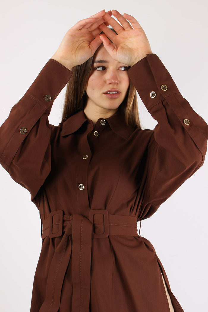 Cheryl Giacca Cintura Cotone Marrone-4