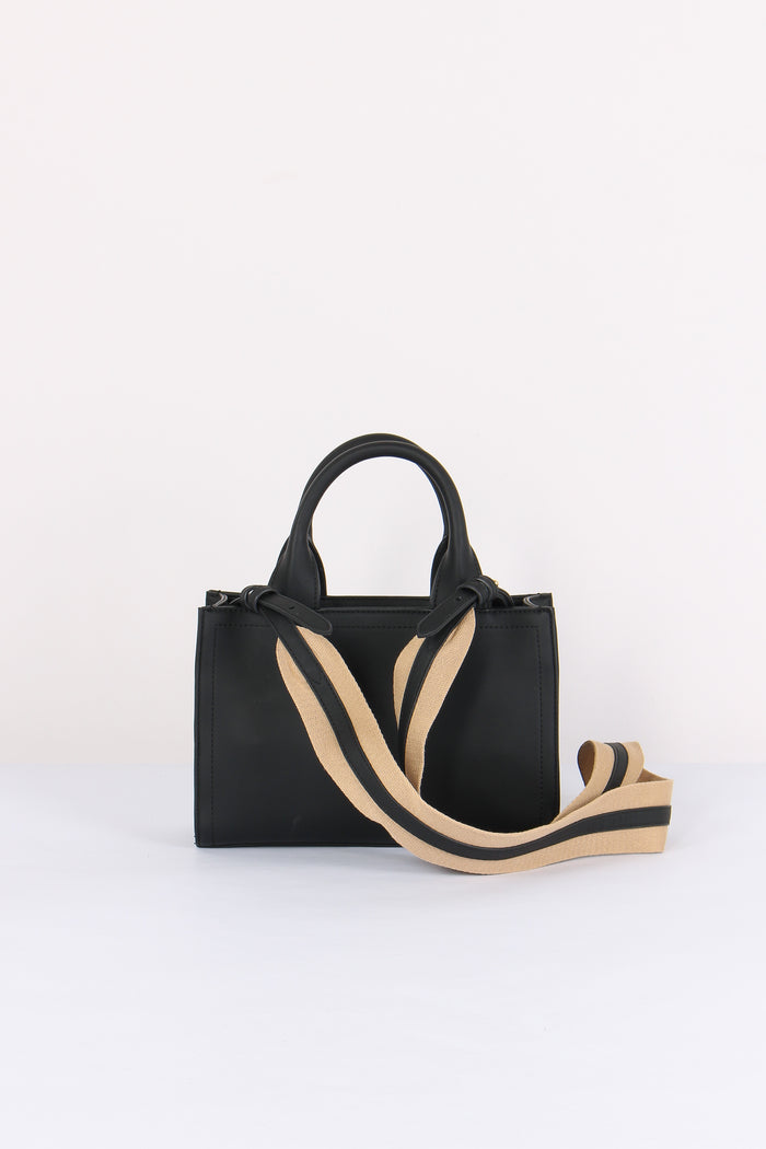 Mini Shopping Effetto Denim Nero-3
