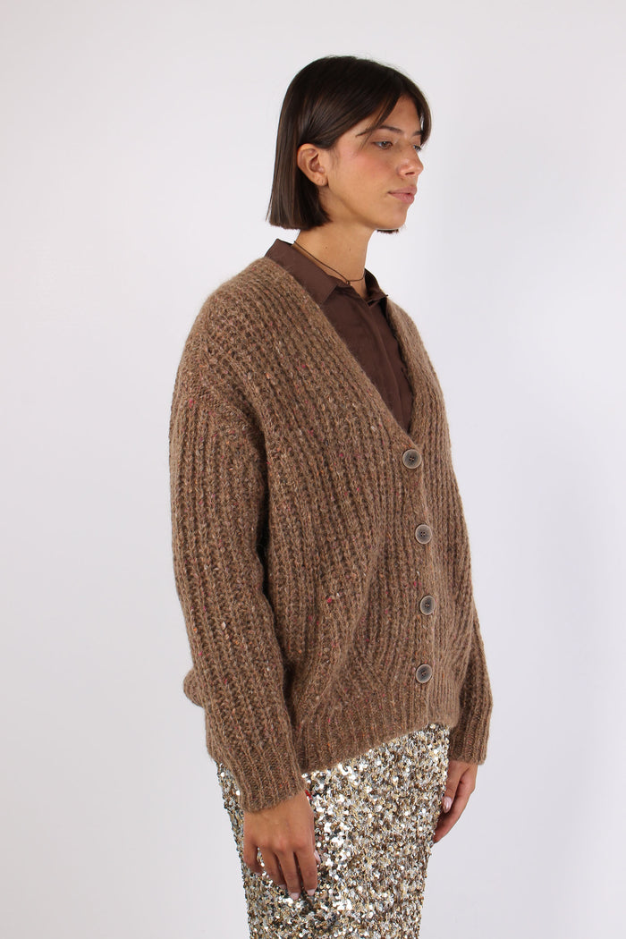 Cardigan Effetto Mulinee Visone-7