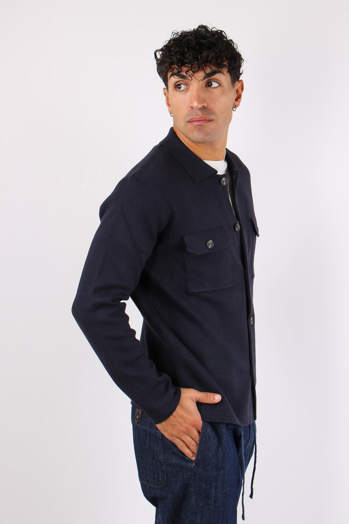 Cardigan Bottoni Tasche Navy-3