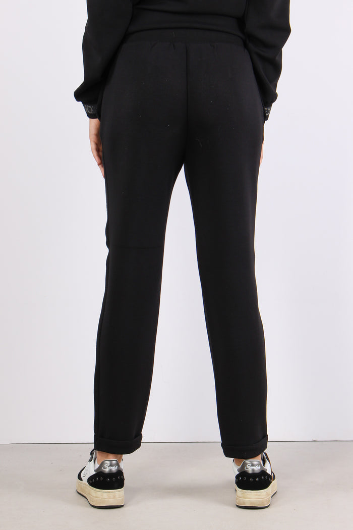 Pantaloni Modal Banda Strass Nero-5