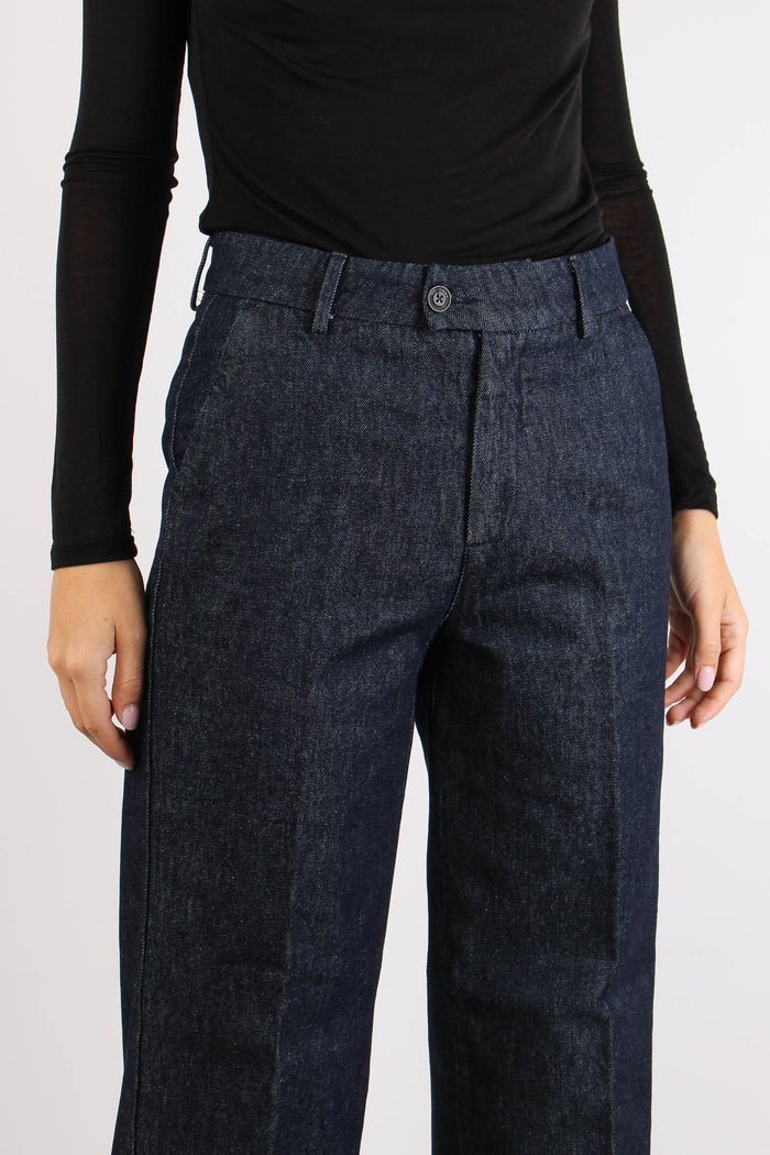 Pantalone Tela Denim Flare Denim Scuro-8