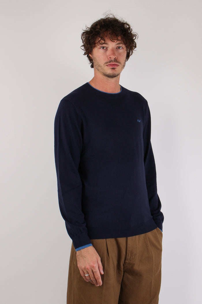 Maglia Girocollo Profilo Contrasto Navy Blue-6