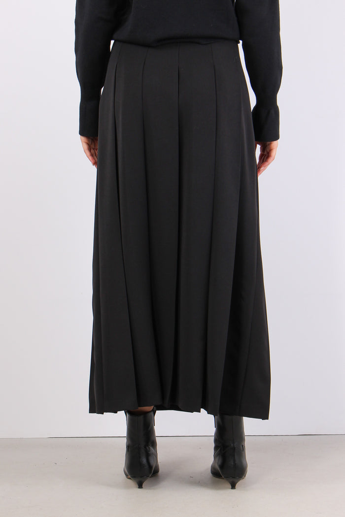 Gonna Lunga Pieghe Spacco Nero-4