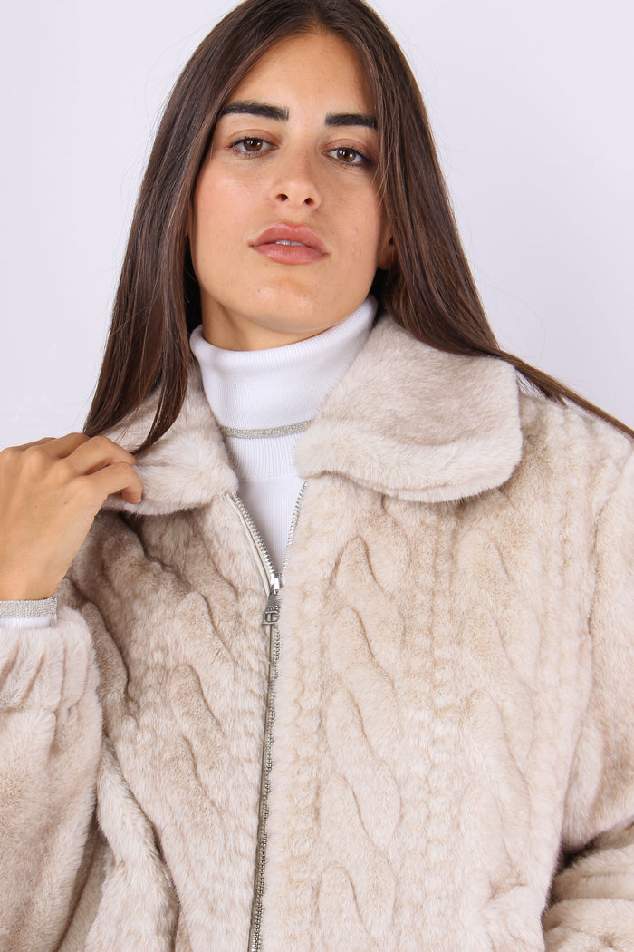 Pelliccia Effetto Treccia Beige-7