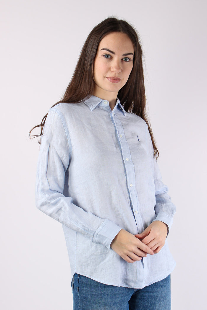 Camicia Classica Lino Oxford Blue-3