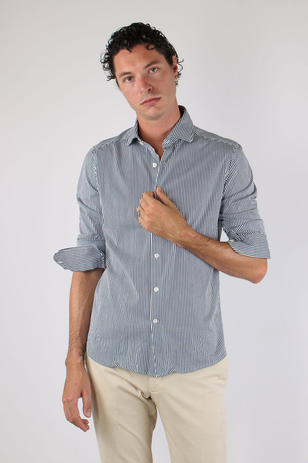 Camicia Cotone Riga Bianco/blu-2