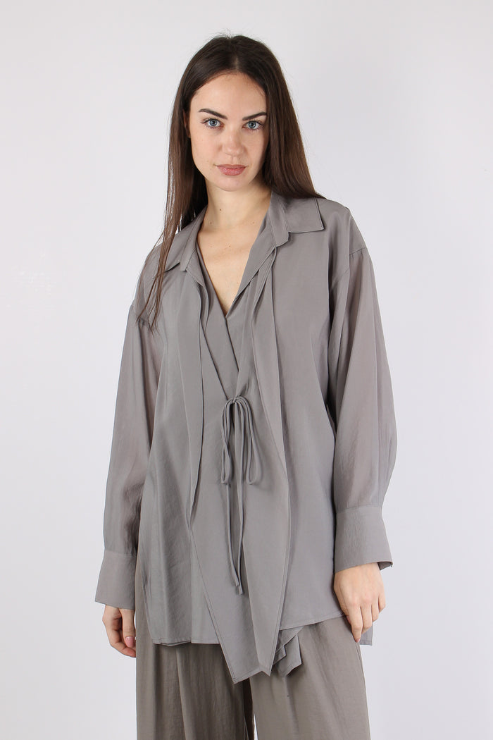 Camicia Collo Fiocco Grigio-2