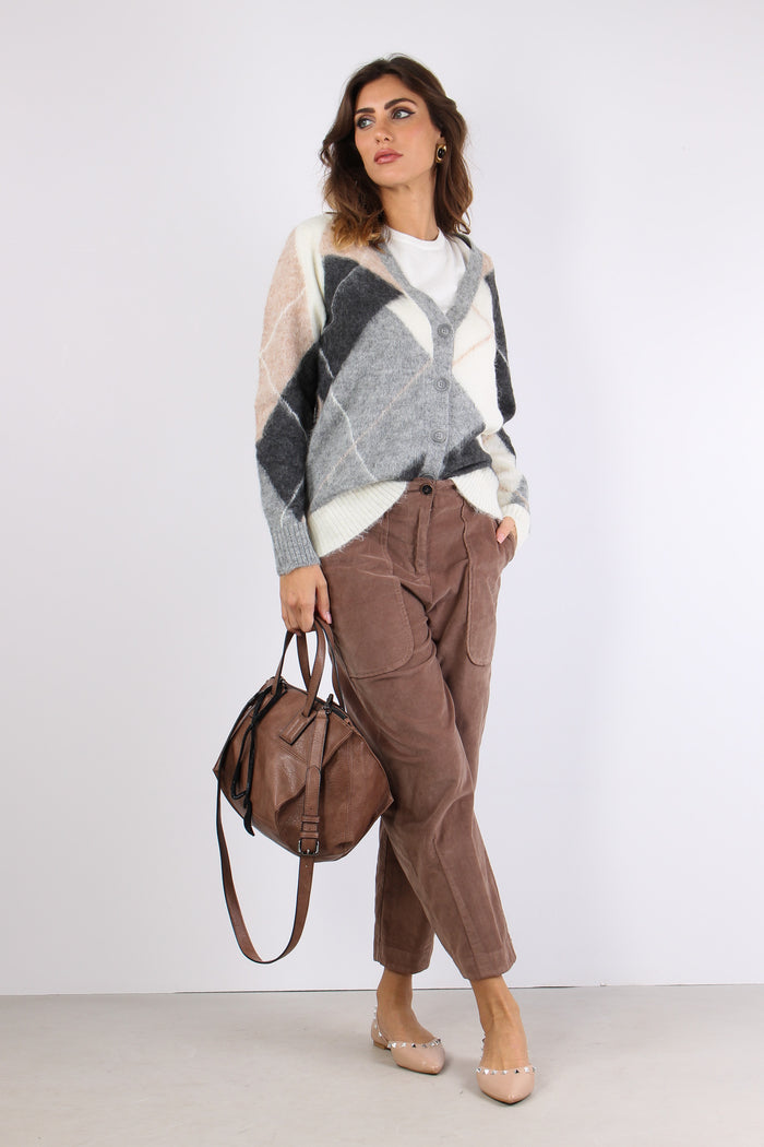 Cardigan Losanghe Rosa/grigio