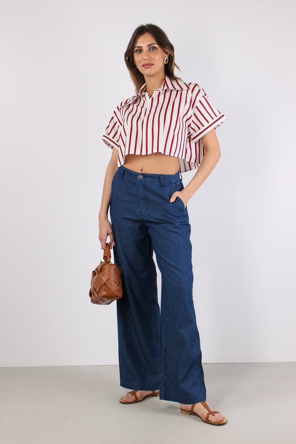 Camicia Corta Riga Bianco/rosso