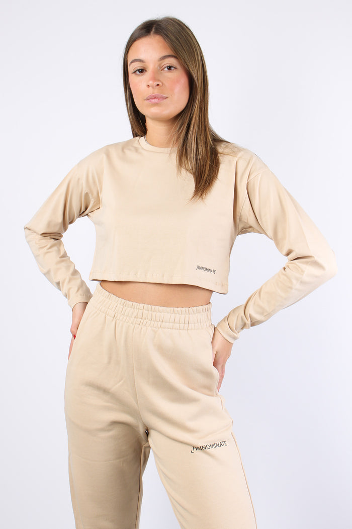 T-shirt Crop Cotone Nocciola