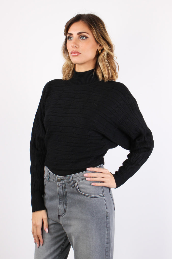 Maglia Treccia Cropped Nero-2