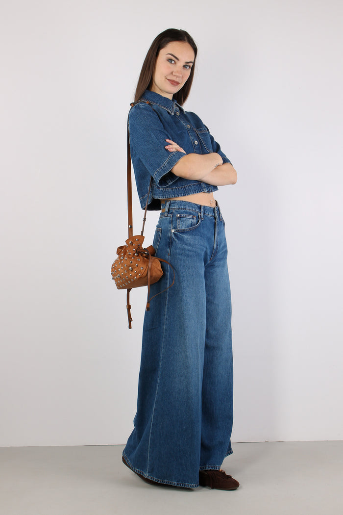 Jeans Flare Ampio Denim Scuro-5