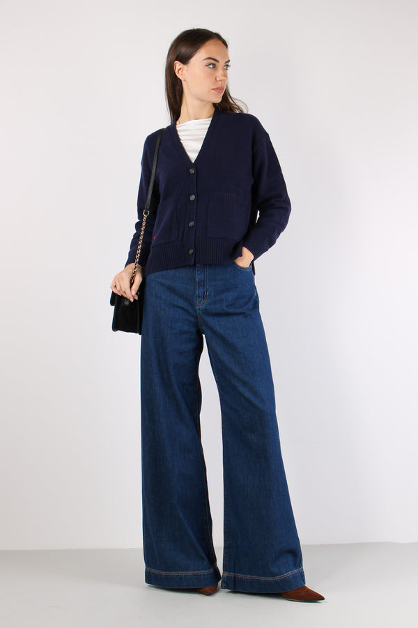 Cardigan Tasche Applicate Hunter Navy