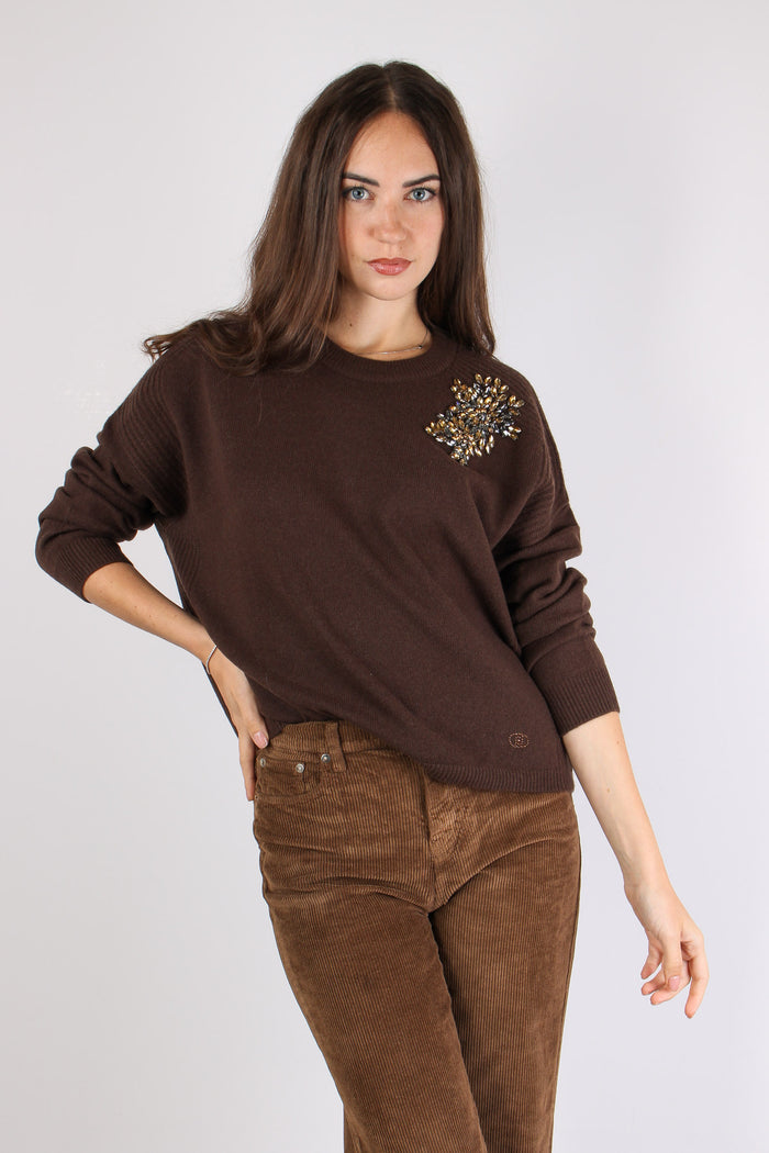 Maglia Girocollo Applicazioni Cioccolato/ricamo-2