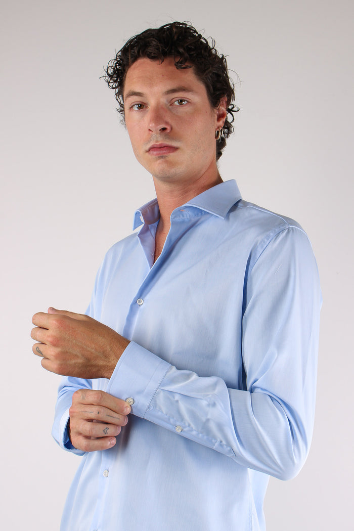 Camicia Collo Italiano Tencell Celeste-6