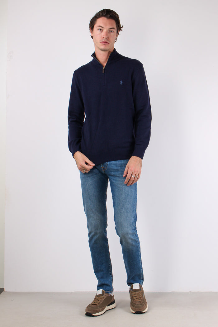 Felpa Mezza Zip Lambswool Hunter Navy-2