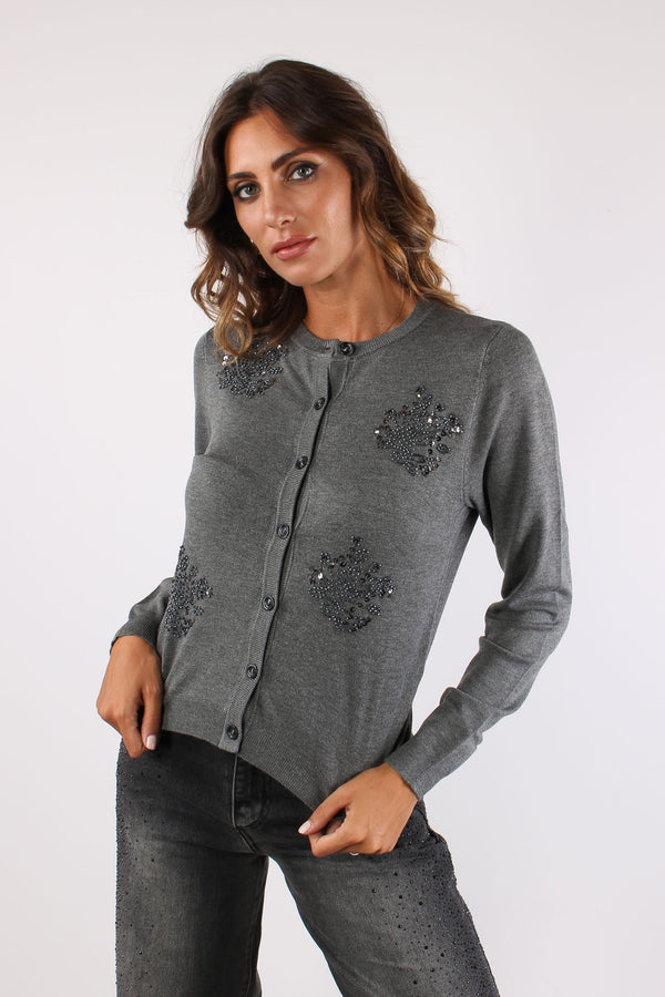 Silvani Cardigan Corto Applicazioni Medium Grey-2