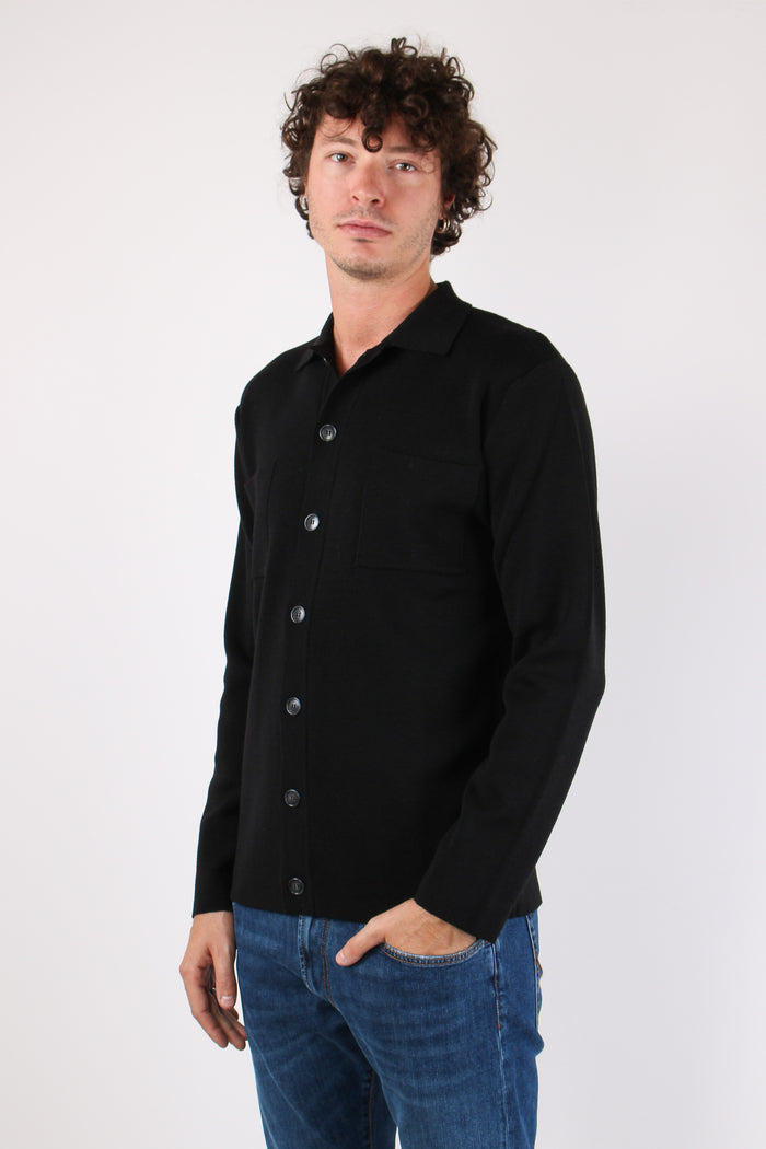 Giacca Camicia Lana Merinos Nero-3