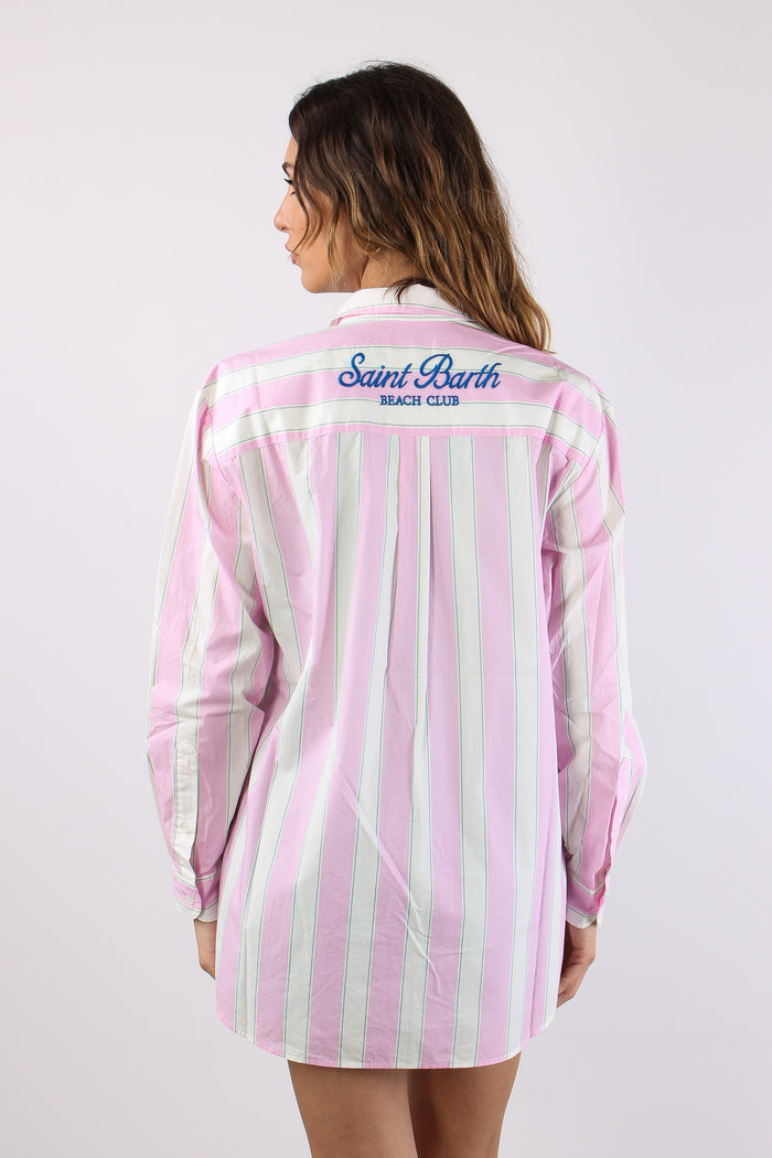 Camicia Cotone Riga Grossa Bianco/rosa-4