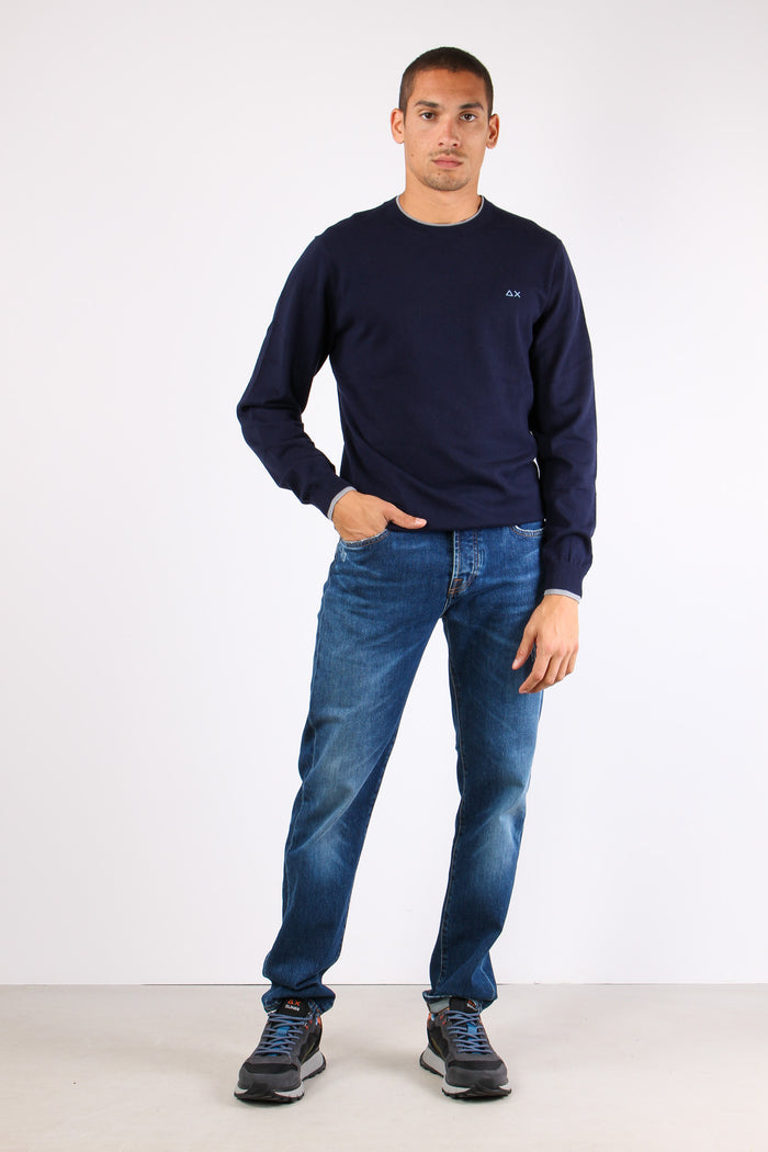 Maglia Misto Lana Profilo Coll Navy Blue