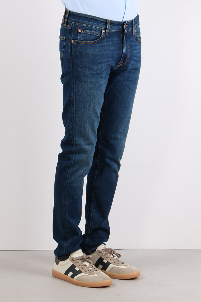 Denim Slim Cuciture Contrasto Denim Scuro-5