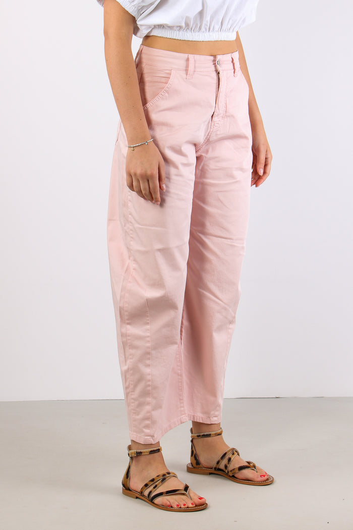 Pantalone Barrel Tessuto Legge Rosa-6