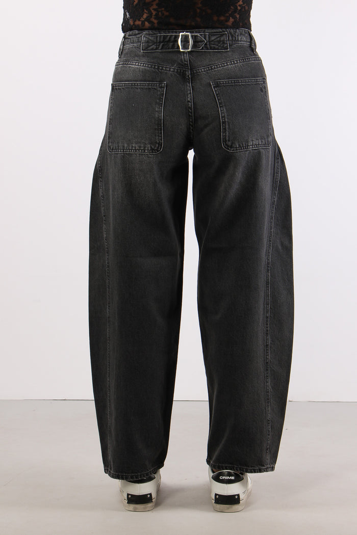 Denim Wide Leg Martingala Dietro Nero Lavato-4