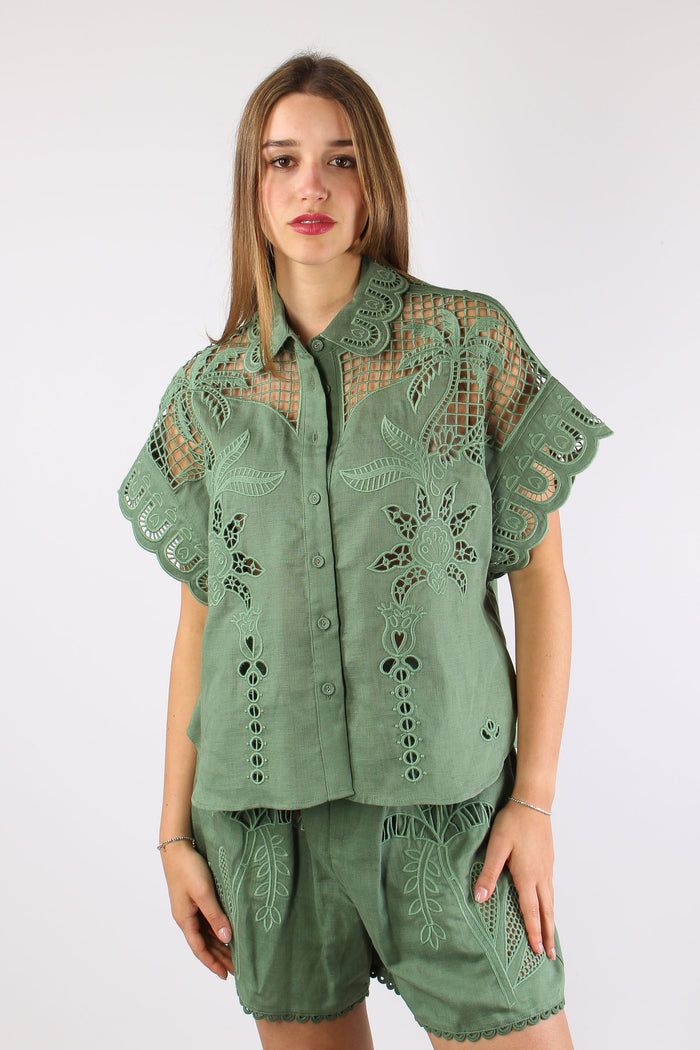 Camicia Lino Ricamo Verde-4