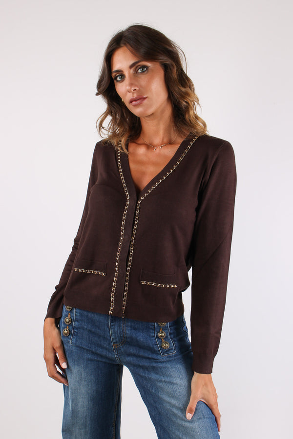 Chainsy Cardigan Inserto Catena Chocolat-2