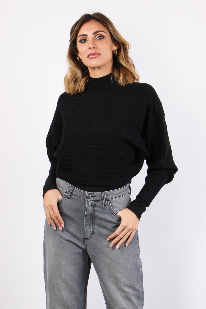 Maglia Treccia Cropped Nero-5