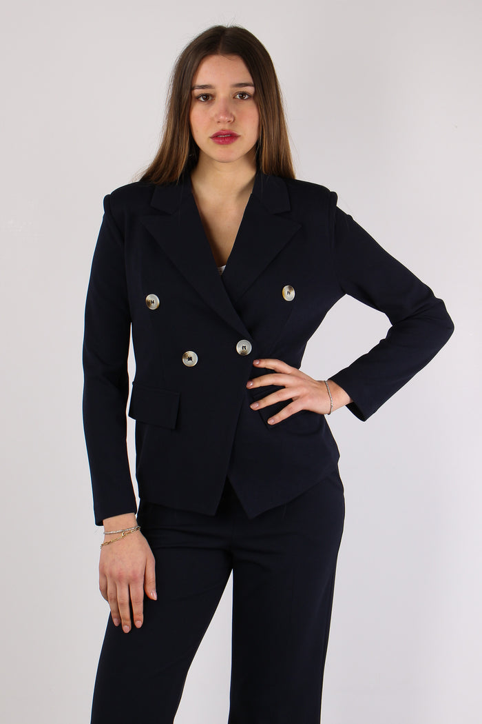 Giacca Doppiopetto Scuba Crepe Blu-4