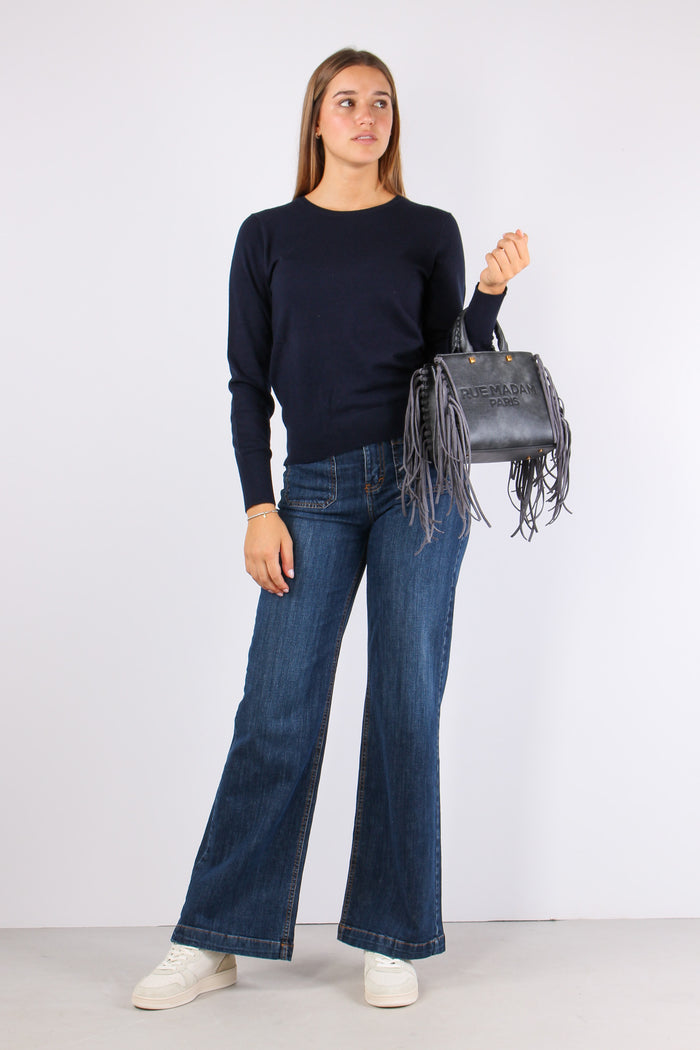 Maglia Girocollo Viscosa Blu-4