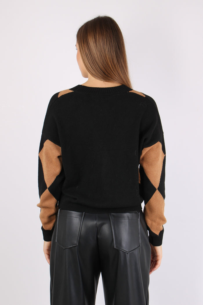 Cardigan Viscosa Rombi Cammello/nero-4