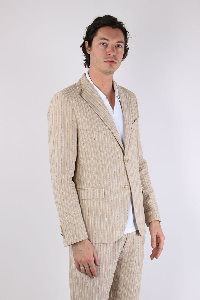 Giacca Riga Jacquard Beige-6