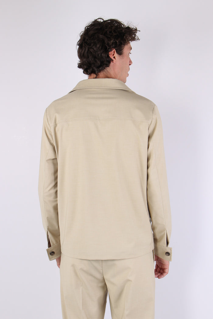 Overshirt Tasche Applicate Beige-4