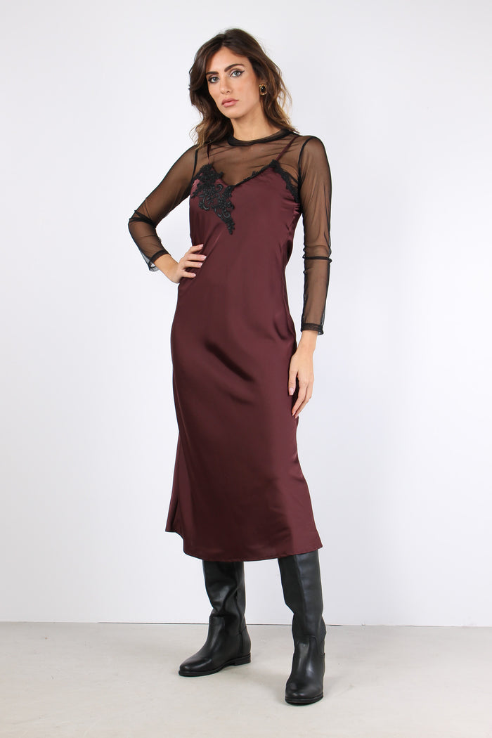 Abito Raso Inserto Pizzo Bordeaux-6