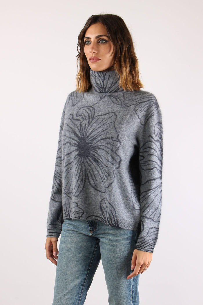 Maglia Collo Alto Floreale Grigio/blu-3