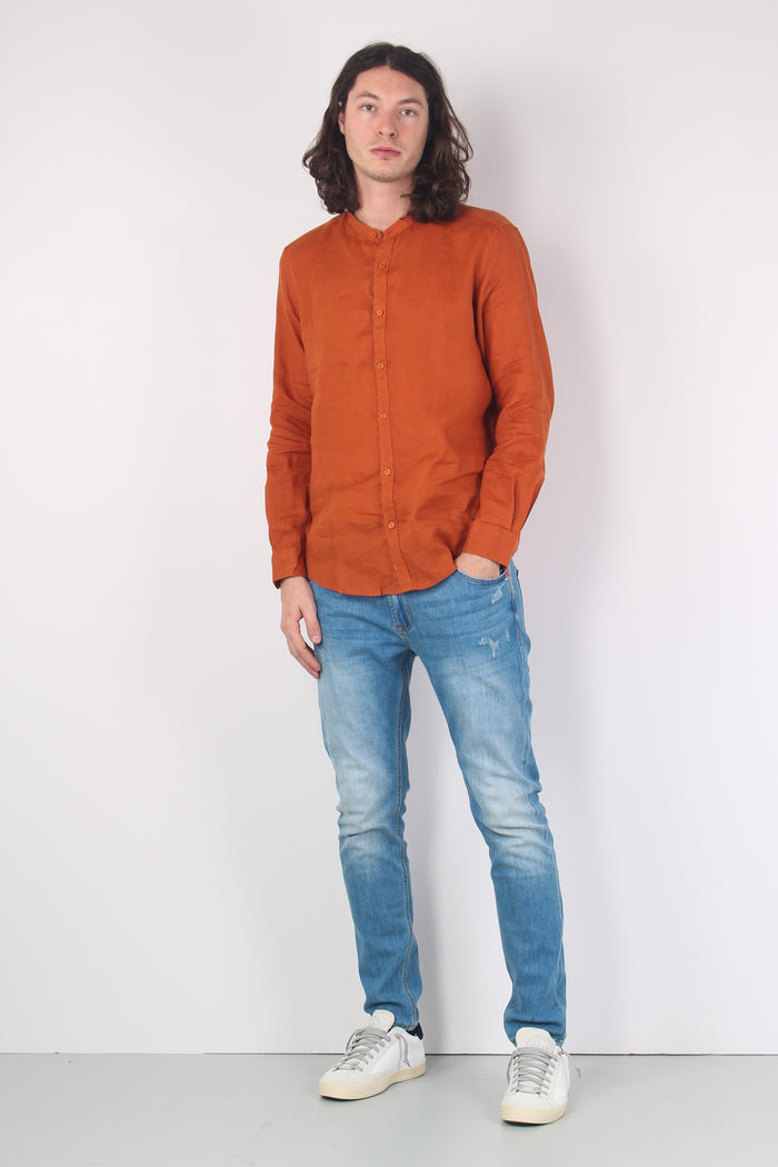 Camicia Lino Coreana Rust-4