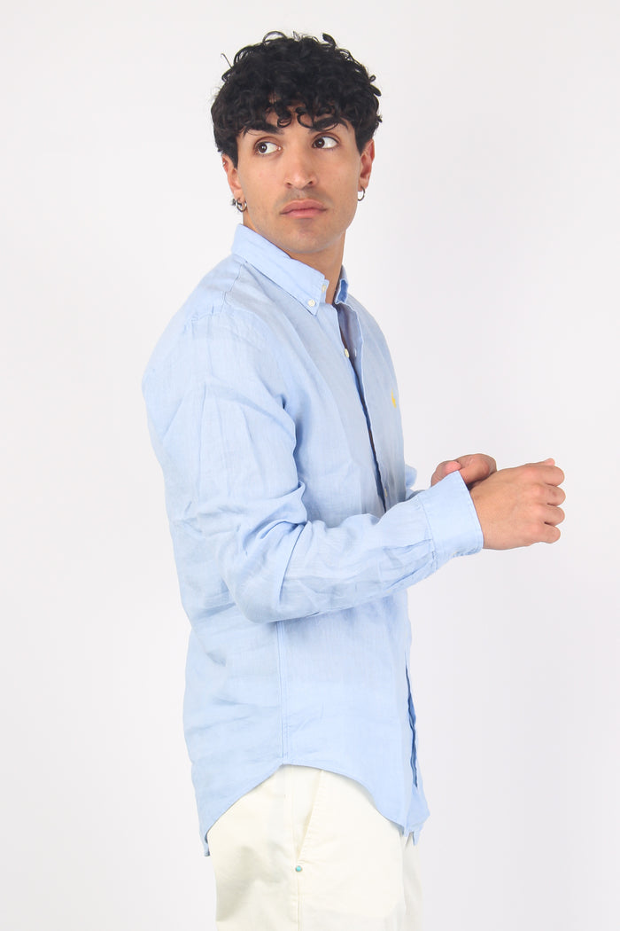 Camicia Lino Slim Fit Blue-5