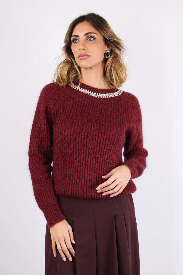 Maglia Mohair Collana Pietre Bordeaux-2