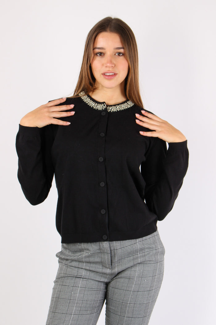 Saria Cardigan Viscosa Applica Black-3