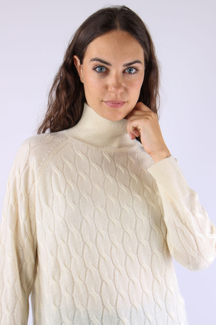 Mlsgattoni Maglia Collo Alto Trecce Crema-6